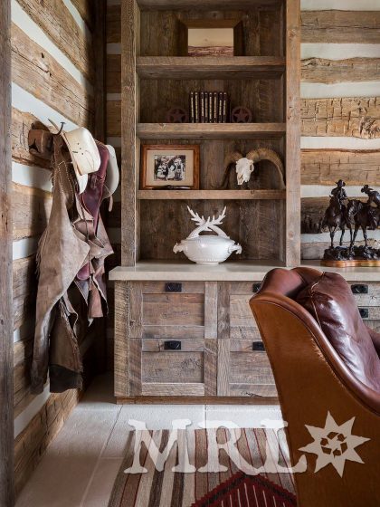 A photo of our antique barnboard, vintage rafter stock, corral board, and century-old hand-hewn beams that make up everything from the timber package and siding to the cabinetry and doors in the Glensprings Ranch project.