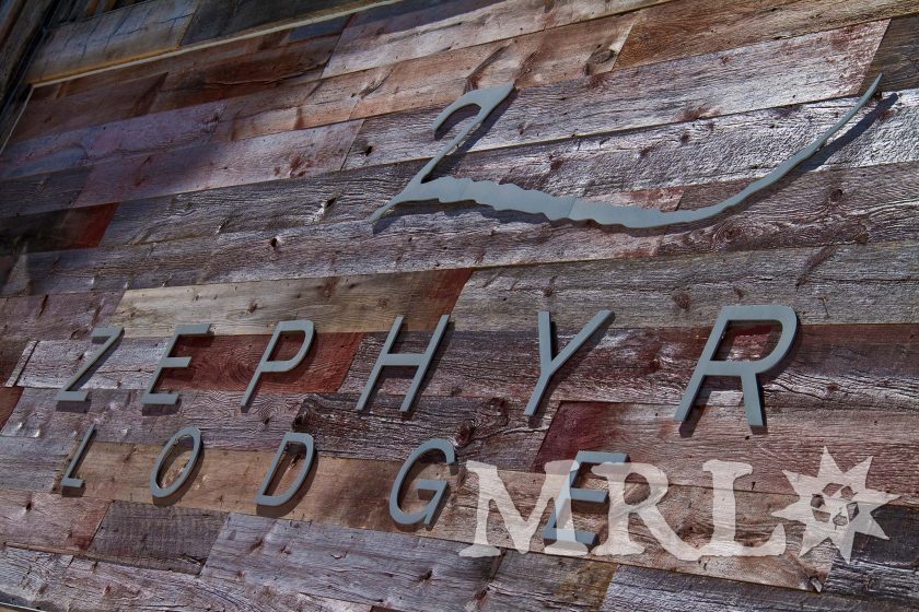 A photo of our reclaimed corral board and barn board siding and paneling on this Tahoe-based ski resort, “Zephyr Lodge”.