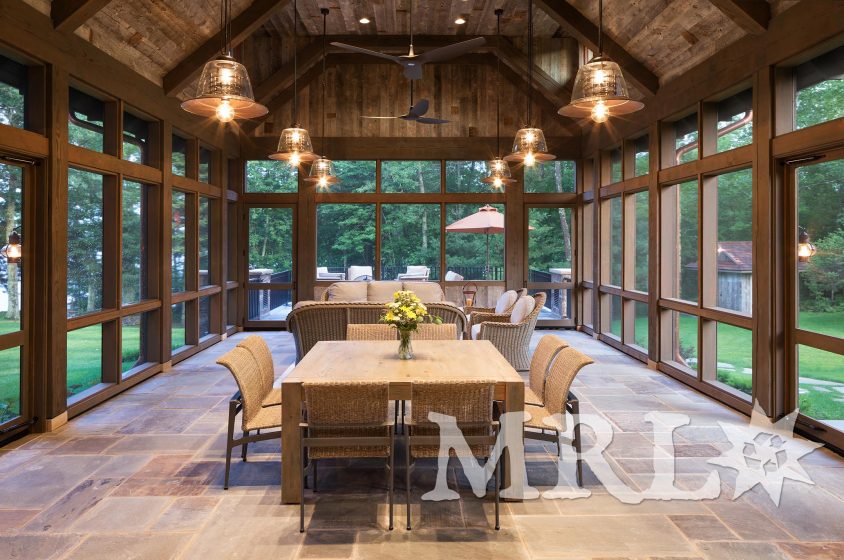 A photo showcasing our reclaimed corral board, barn board, hand-hewn beams and antique Douglas fir timbers in the Lake Country Retreat project.